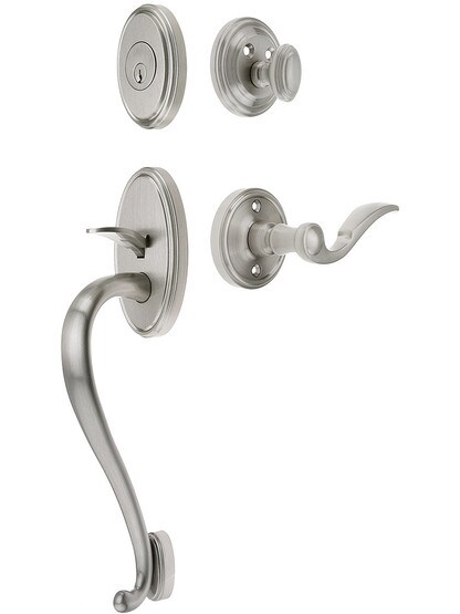 Georgetown Entry Lock Set in Satin Nickel Finish with Left-Handed Bellagio Lever and